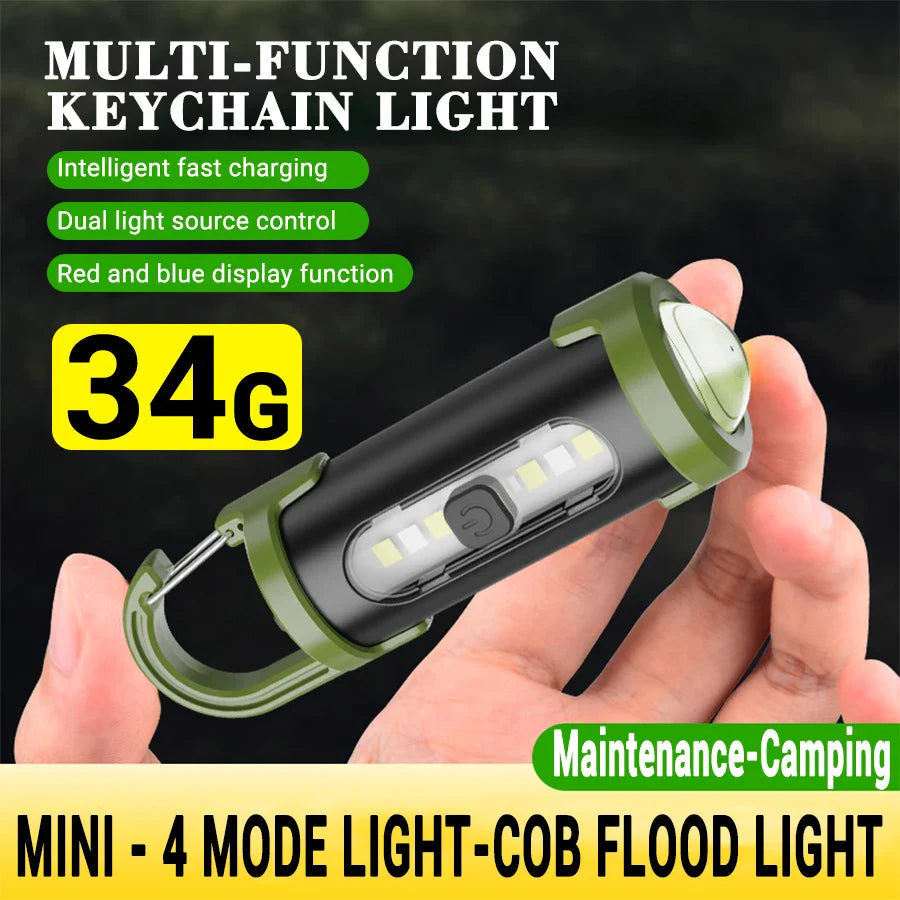 Mini Keychain Flashlight 300LM | 7 Modes, Waterproof, Type-C