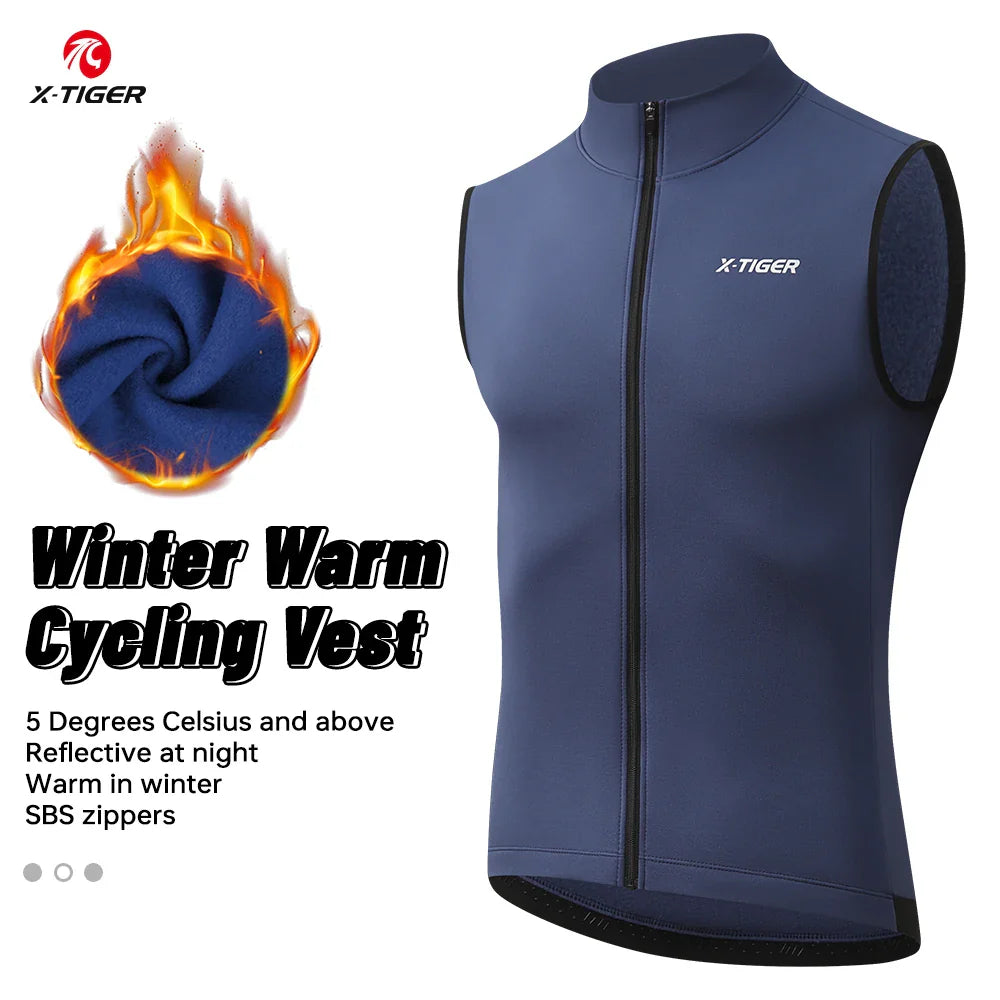 X-TIGER Men's Fleece Cycling Vest – Windproof Winter Jacket
