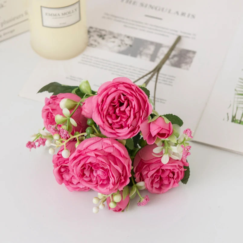 Silk Peony Bouquets 2/4PCS – Artificial Flowers Wedding & Home