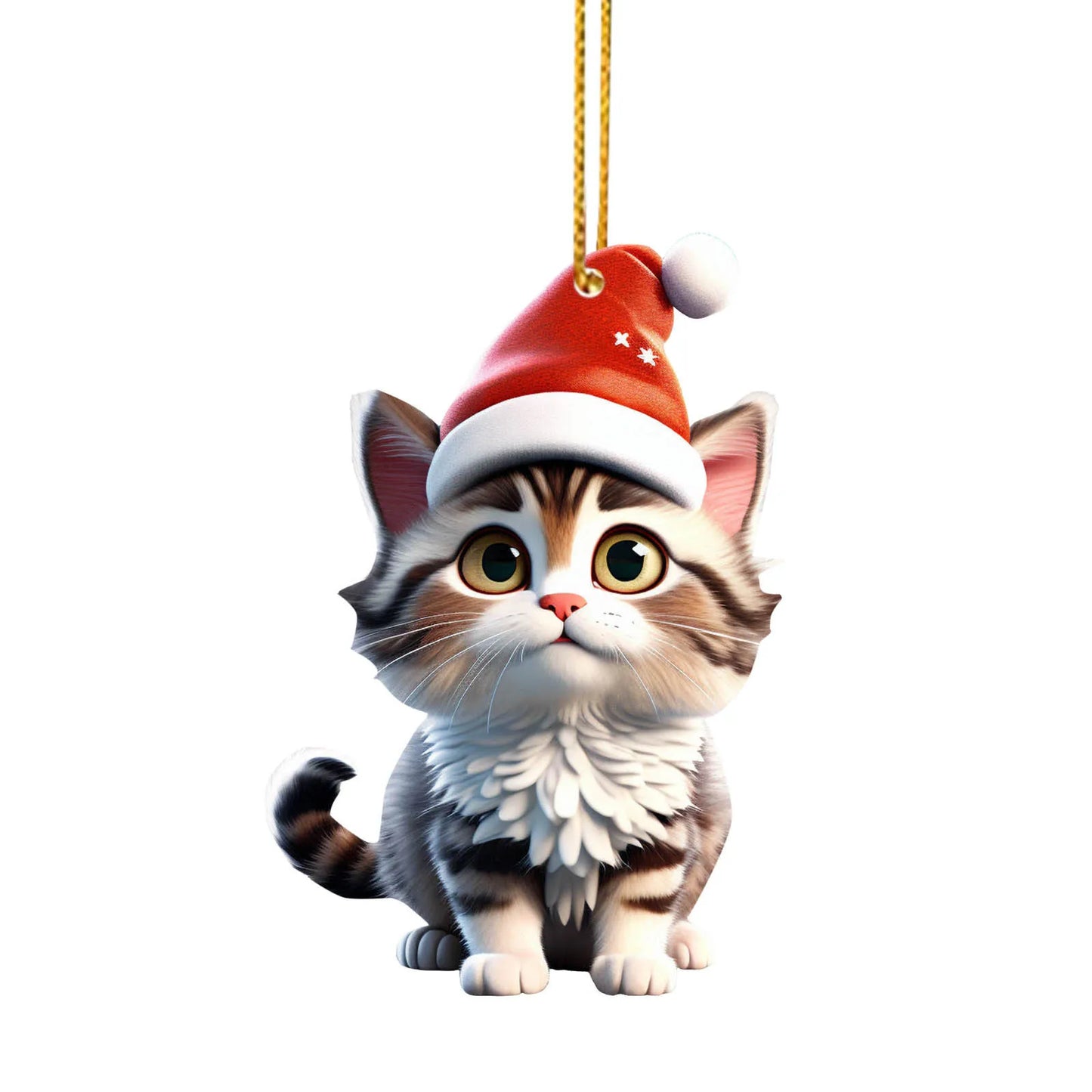 2D Acrylic Funny Cat Christmas Ornament | Santa Hat Pendant