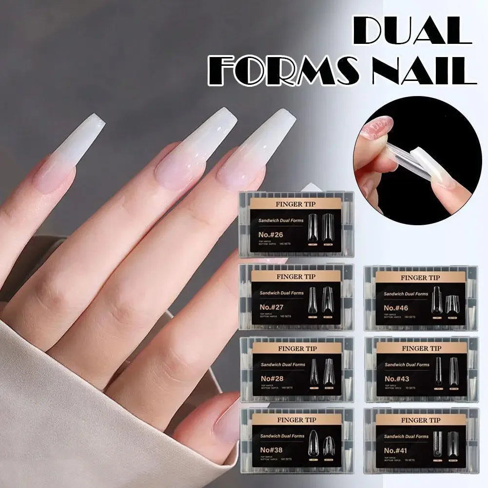 140/280Pcs Sandwich False nails Dual Forms Nail Mold for Quick Nails Extension 14 Sizes Plastic Nail Form Tools Nail Art Design Peaceful Pleasures Health and Wellness