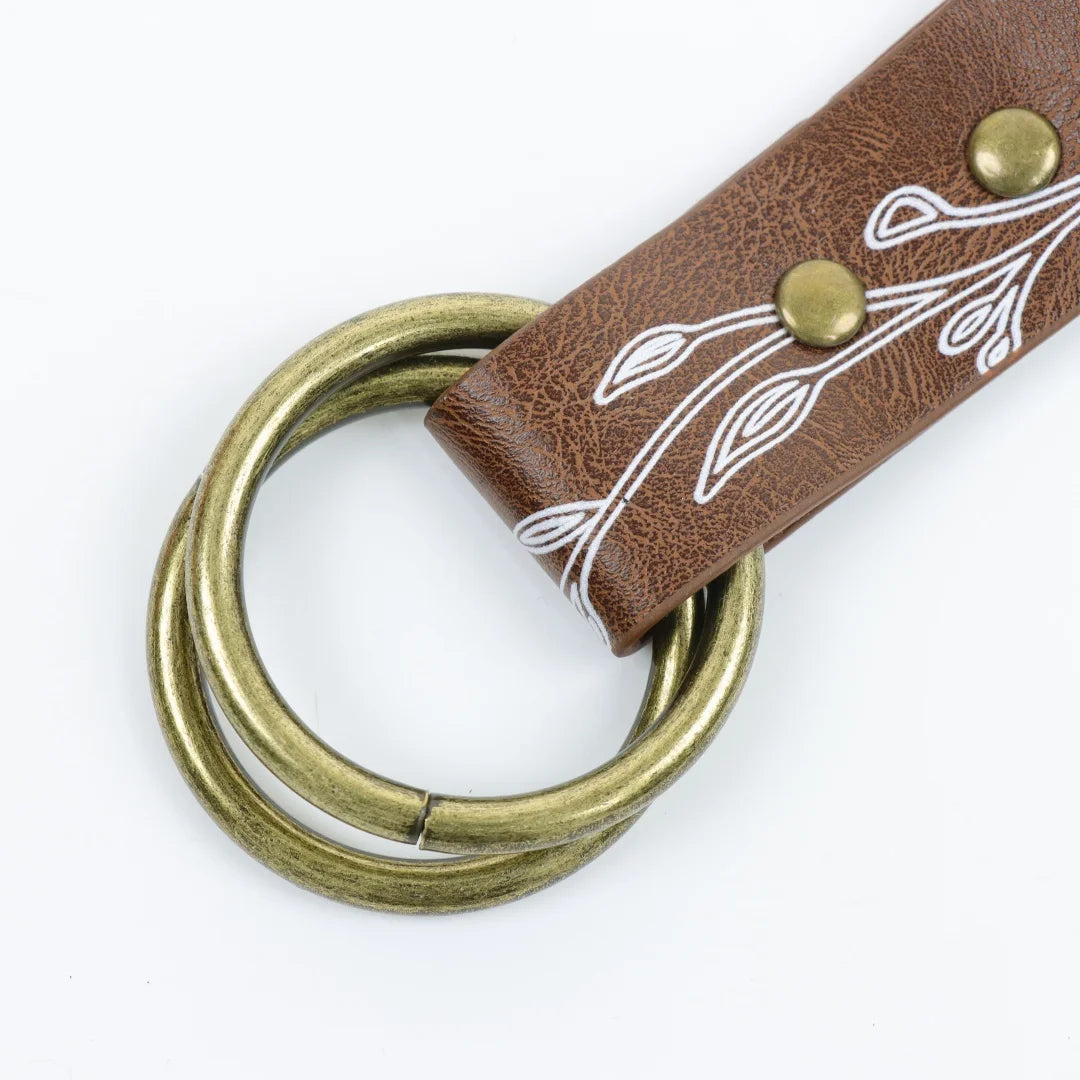 UYEE Belt Vintage Leaf Print Leather Waist Sash Double O Ring Skirt