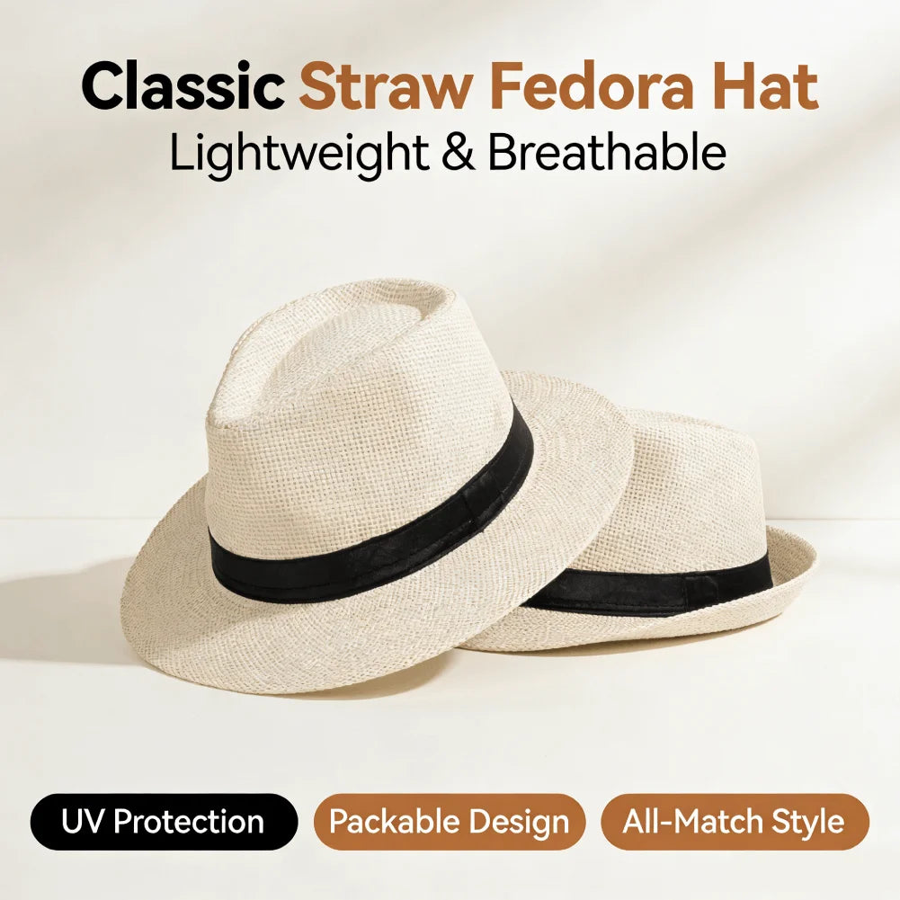 Wide Brim Straw Panama Hat – Unisex Beach Sun Cap