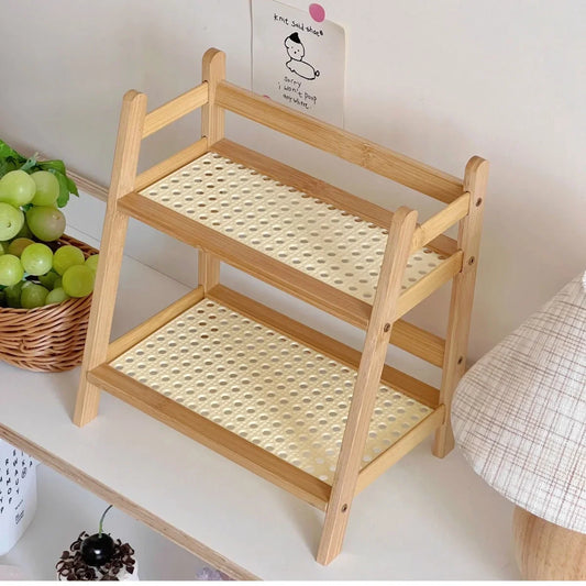 Bamboo Rattan Desktop Shelf Organizer – Cup & Sundry Holder Desktop Shelf Organizer Oasis Select log color
