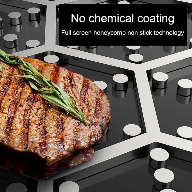 Whole Body Tri-Ply Stainless Steel Frying Pan 316 Stainless Steel Wok Pan Double-sided Honeycomb Skillet Suitable for All Stove Peaceful Pleasures Health and Wellness