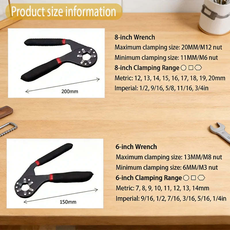 Magic Wrench 6 Inch 8 Inch Multi-purpose Hexagonal Alloy Steel Manual Clampable Movable Hexagonal Wrench hand tool Peaceful Pleasures Health and Wellness