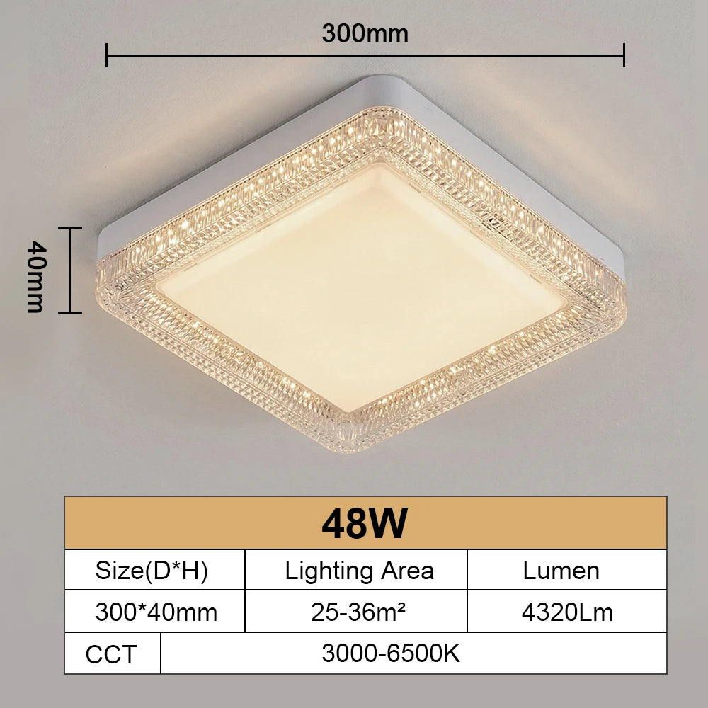 RUNTOIN Ultrathin Crystal LED Ceiling Light 24W 36W 48W Modern