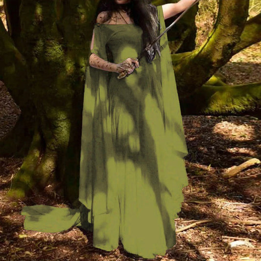 Women Halloween Dress Retro Cosplay Vintage Party Club Elegante Solid Off Shoulder Dress Maxi Funny Halloween Elf Dress Peaceful Pleasures Health and Wellness