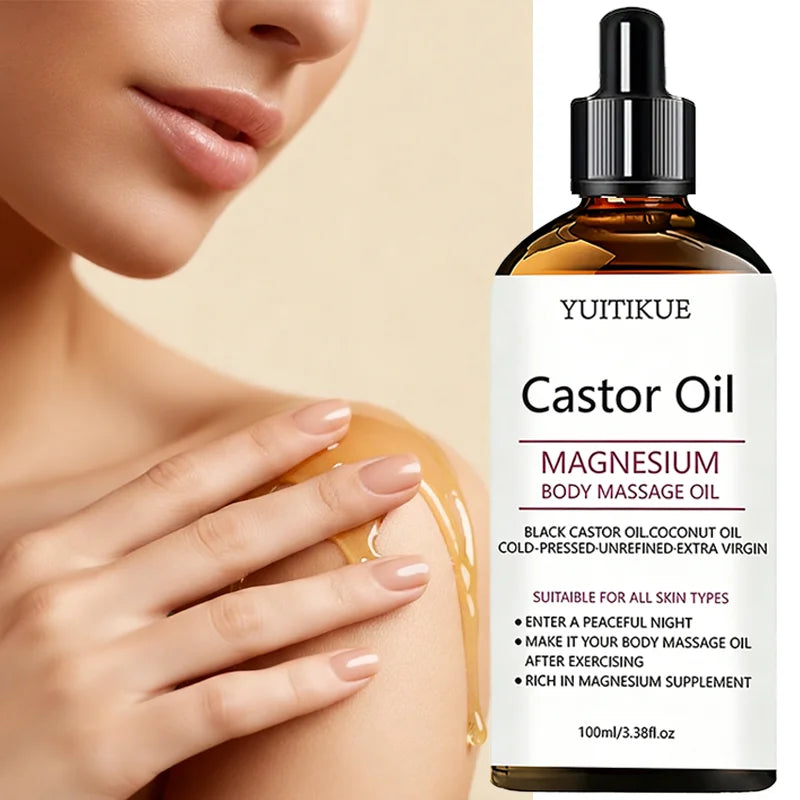Yuitikue Castor Oil Magnesium Body Massage Oil, 100ml Cold-Pressed Black Castor & Coconut Oil for All Skin Types Peaceful Pleasures Health and Wellness