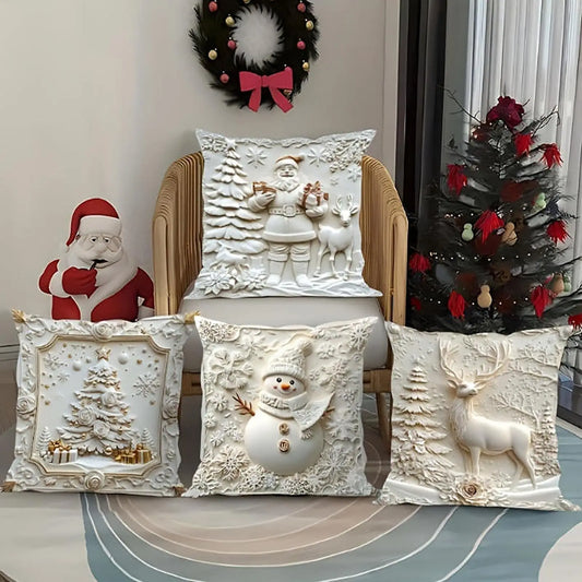 Christmas Theme Pillow Cover White Print With Christmas Style Pattern Holiday Decor For Winter Home Warm Decorations Peaceful Pleasures Health and Wellness