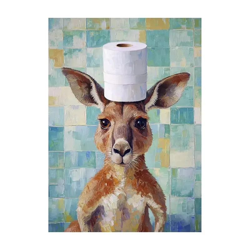 Funny Animal Bathroom Canvas Wall Art | Zebra Giraffe Tiger