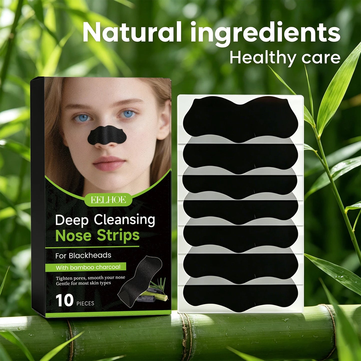 Deep Cleansing Nose Strips Removing Blackhead Unclogs Pores Control Oil Smooths Nose Skin Refreshing Bamboo Charcoal Pore Strips Peaceful Pleasures Health and Wellness