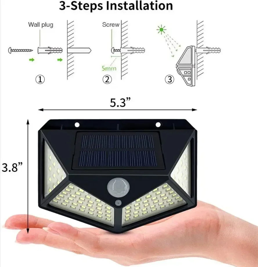 100LED Solar Wall Light PIR Motion Sensor – IP65 Outdoor 270°