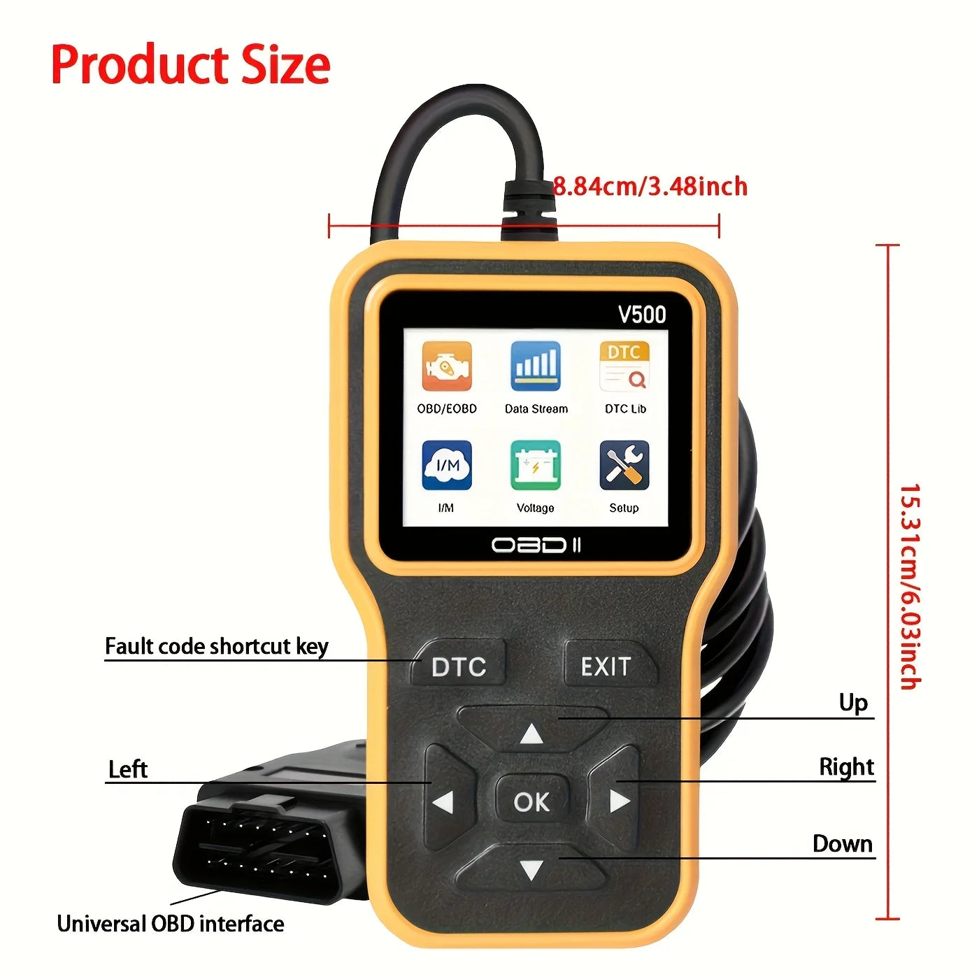 New Obd2 Diagnostic Tool - Fault Code Reader, Voltage Tester, Engine Fault Code Scanner, Charging Test Tool Obdii-V500 Yellow Version, Battery Not Included Peaceful Pleasures Health and Wellness