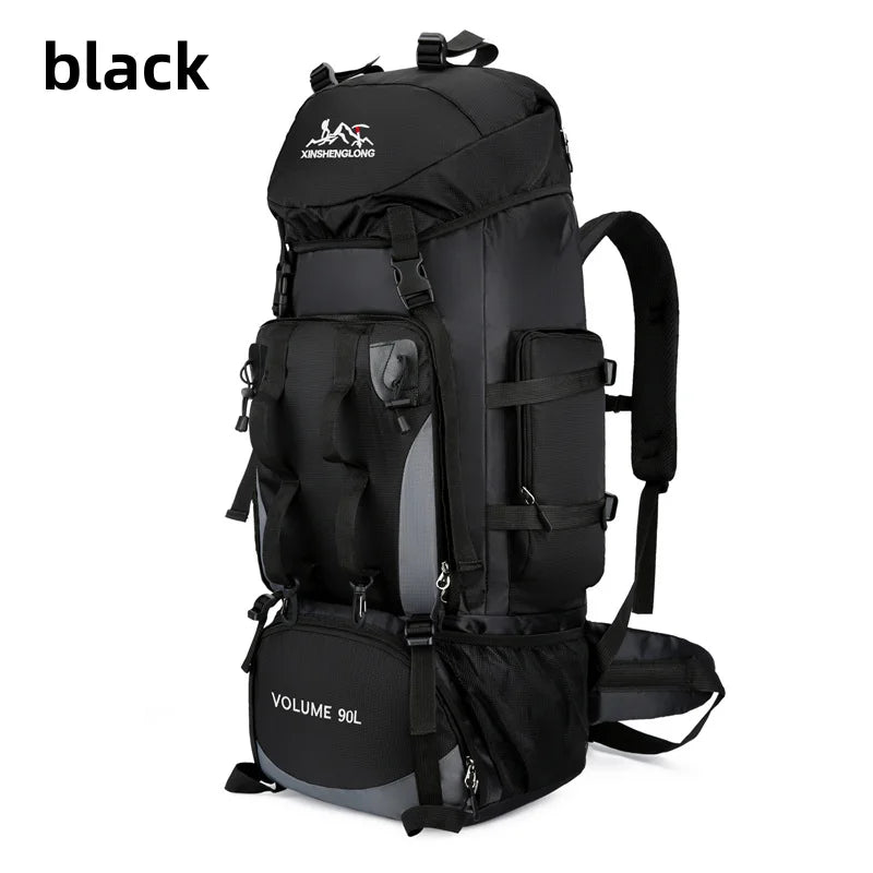 Large-capacity 90-liter men's waterproof hiking camping backpack, hiking backpack, hiking travel bag, travel sports bag Peaceful Pleasures Health and Wellness black bag 1