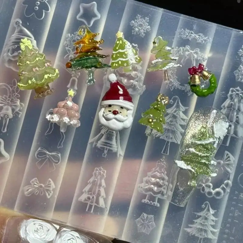 Manicure Design Tool with 3D Christmas Tree, Snowman, Gingerbread Man - DIY Nail Art Decorations Transparent Silicone Mold Peaceful Pleasures Health and Wellness