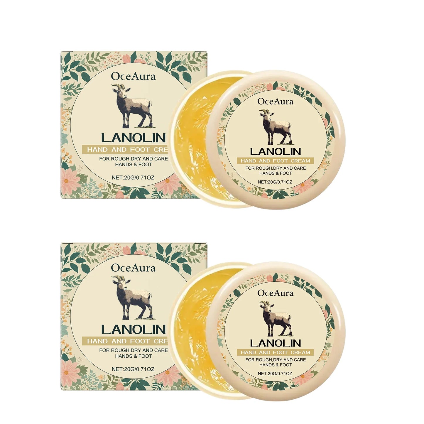 Lanolin Hand Foot Cream Deep Moisturizing Exfoliates Removes Dead Skin Softens Hands Anti-Crack Non-Greasy Hydration Cream Peaceful Pleasures Health and Wellness 2Pcs