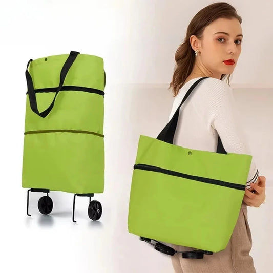 1pc Portable and Foldable Shopping Cart, Household Vegetable Cart, Lightweight with Wheels, Backpackable Peaceful Pleasures Health and Wellness