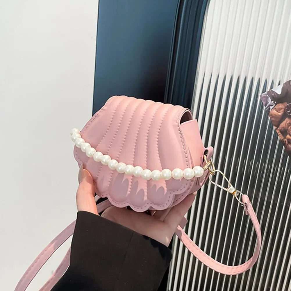 Fashion Shell Shape Crossbody Bag French style Elegant Pearl Chain Handbag PU Leather Shoulder Bag Minimalist Women Hobo Bag Peaceful Pleasures Health and Wellness