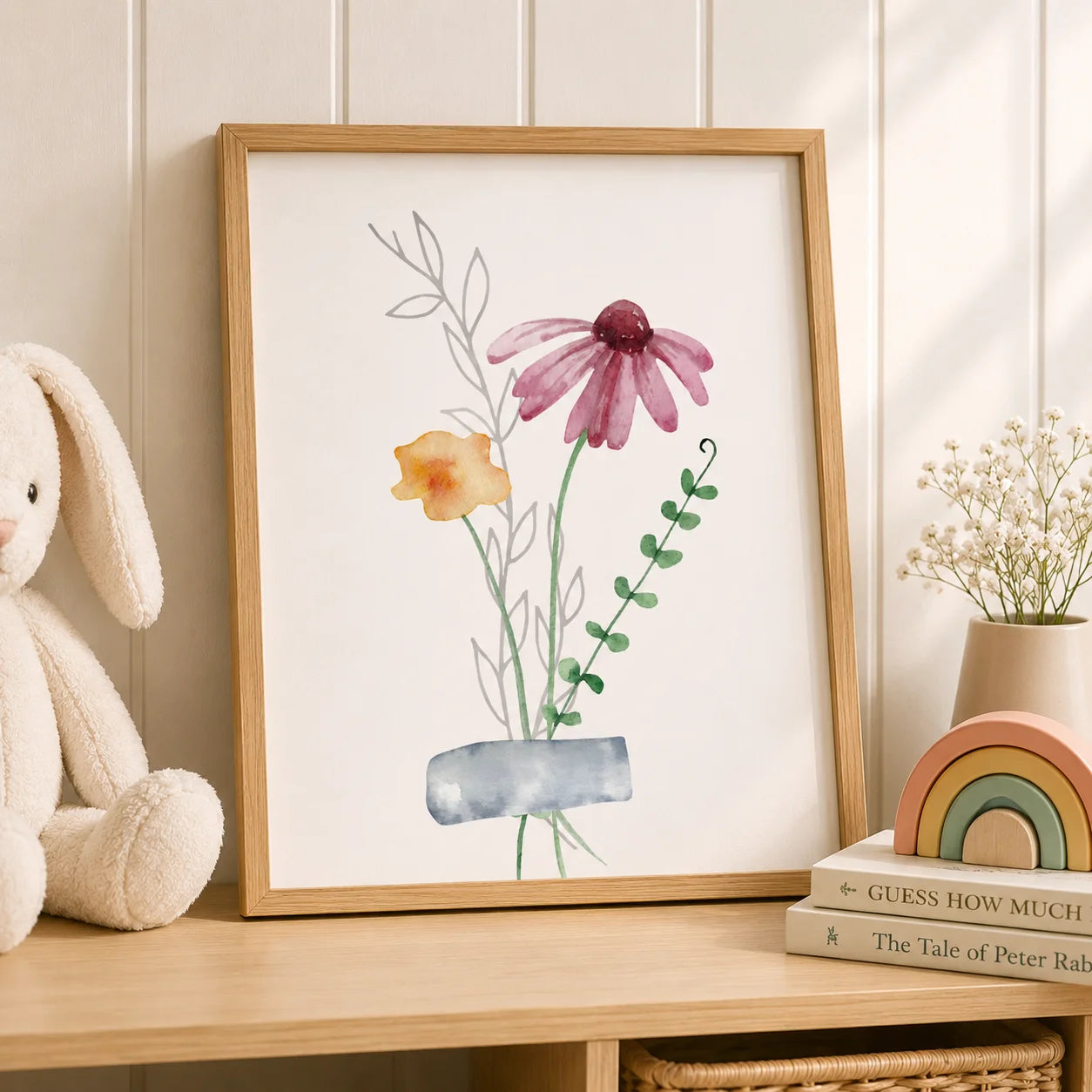 Boho Plant Flower Wall Art, Nordic Wildflower Botanical Canvas Painting, Minimalist Poster Print for Living Room Bedroom Decor Peaceful Pleasures Health and Wellness