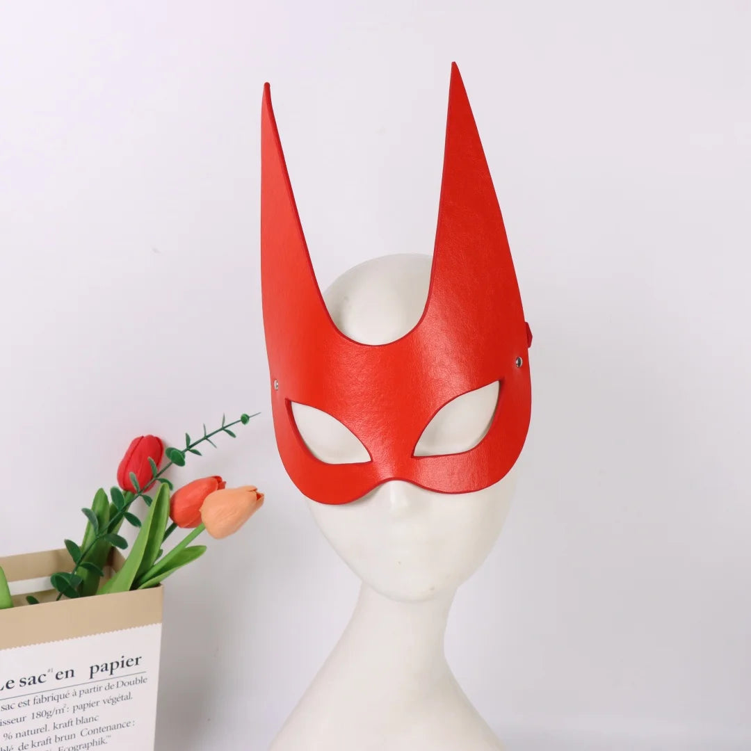 Red PU Leather Mask Half Eyes Fox Cosplay Face Cat Halloween Women