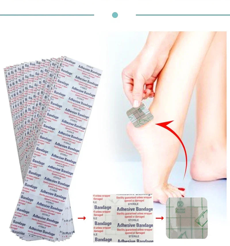 50-Pack Square Adhesive Bandages – Breathable Transparent Plasters