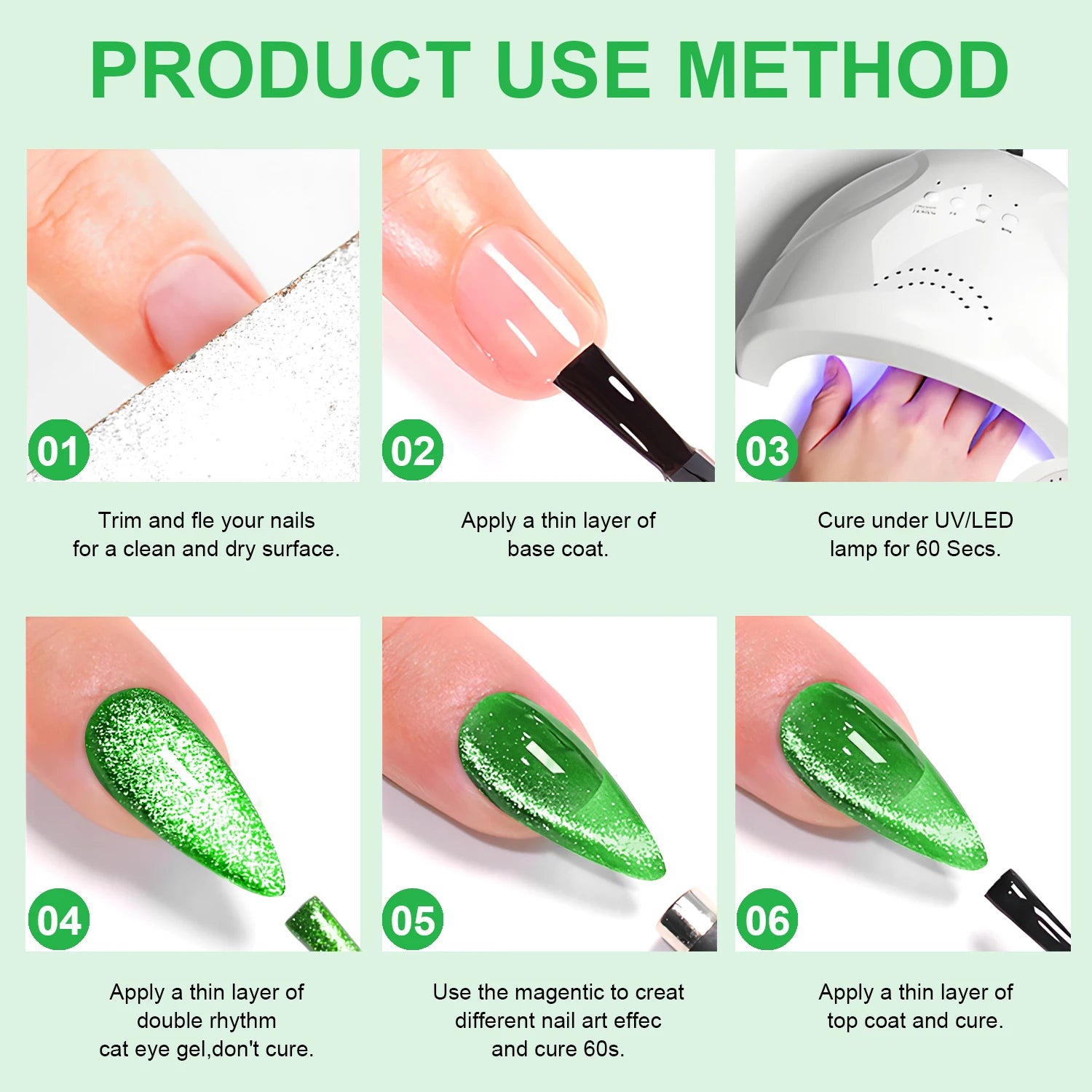 Green Cat Eye Gel Polish – Glossy Magnetic Gel Nail Polish with Holographic 9D Cat Eye Effect, Long-Lasting Soak Off UV LED Gel Peaceful Pleasures Health and Wellness