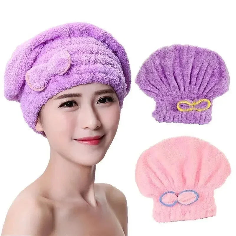 Microfibre Quick-Dry Hair Towel Wrap Cap with Bowknot | Women Hair Towel Wrap Cap Peaceful Pleasures Health and Wellness