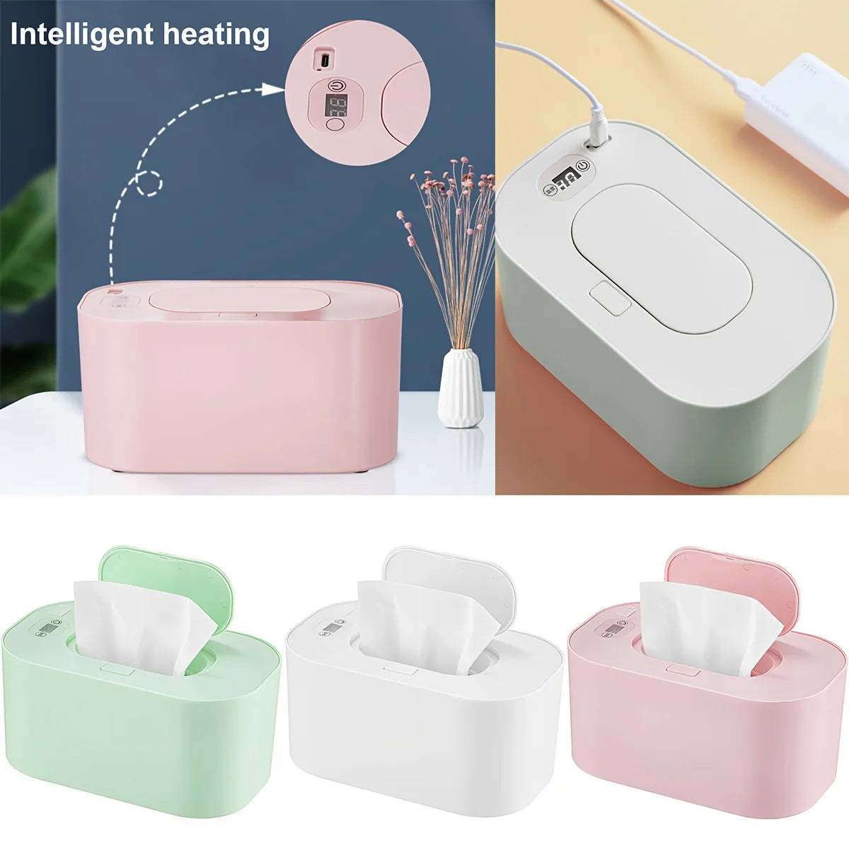 Baby Wipe Warmer Digital Display | USB, 3-Temp, Large Capacity