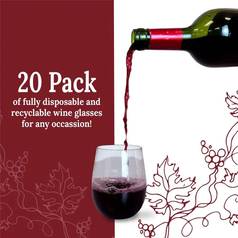 20-Pack Stemless Disposable Plastic Wine Glasses – Crystal Clear