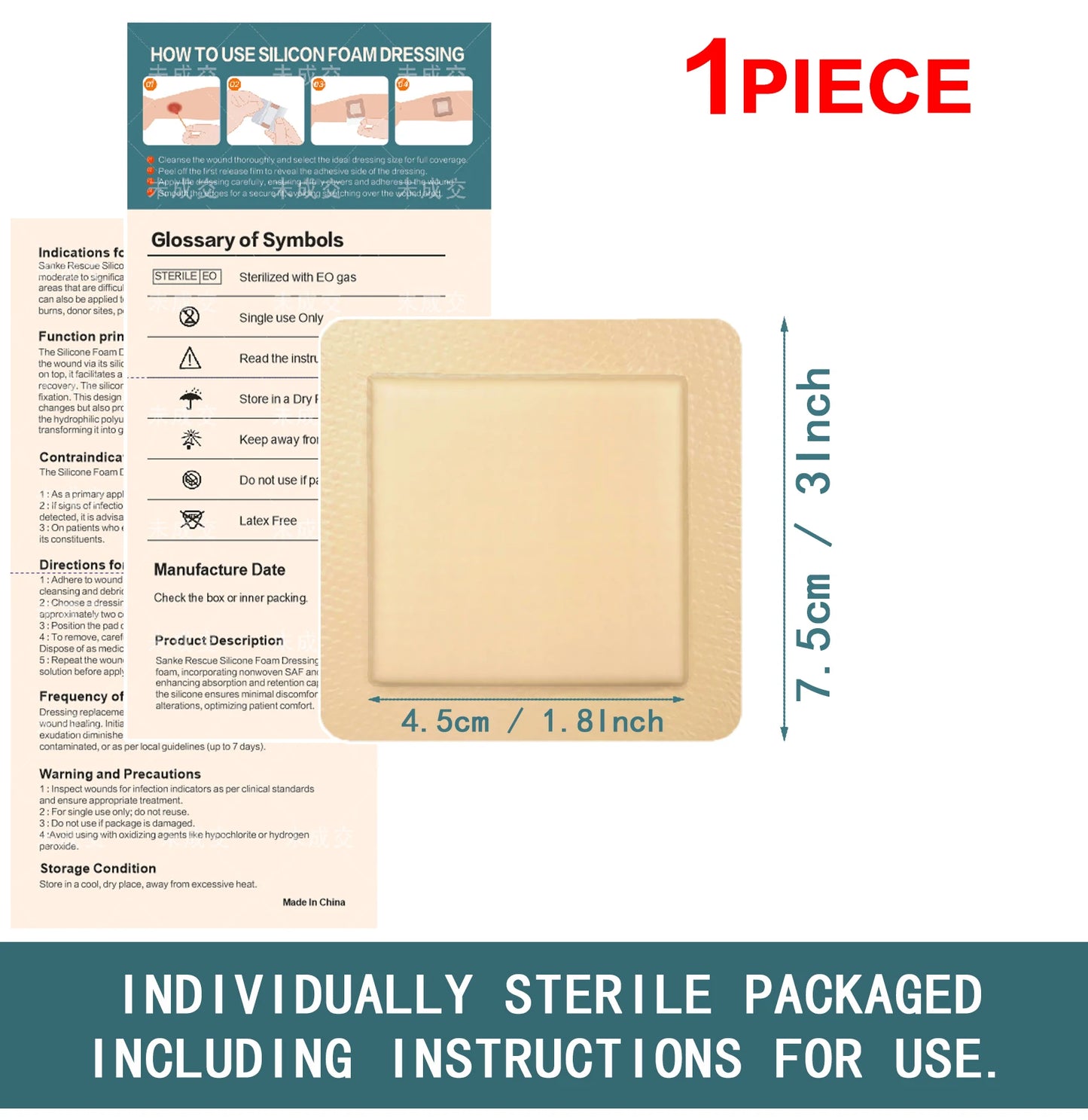 Silicone Foam Dressing Gentle Border Waterproof Silicone Bandages Wounds Care Bed Sore Patches Absorbent Wound Self Adhesive Peaceful Pleasures Health and Wellness 1PCS 7.5X7.5cm