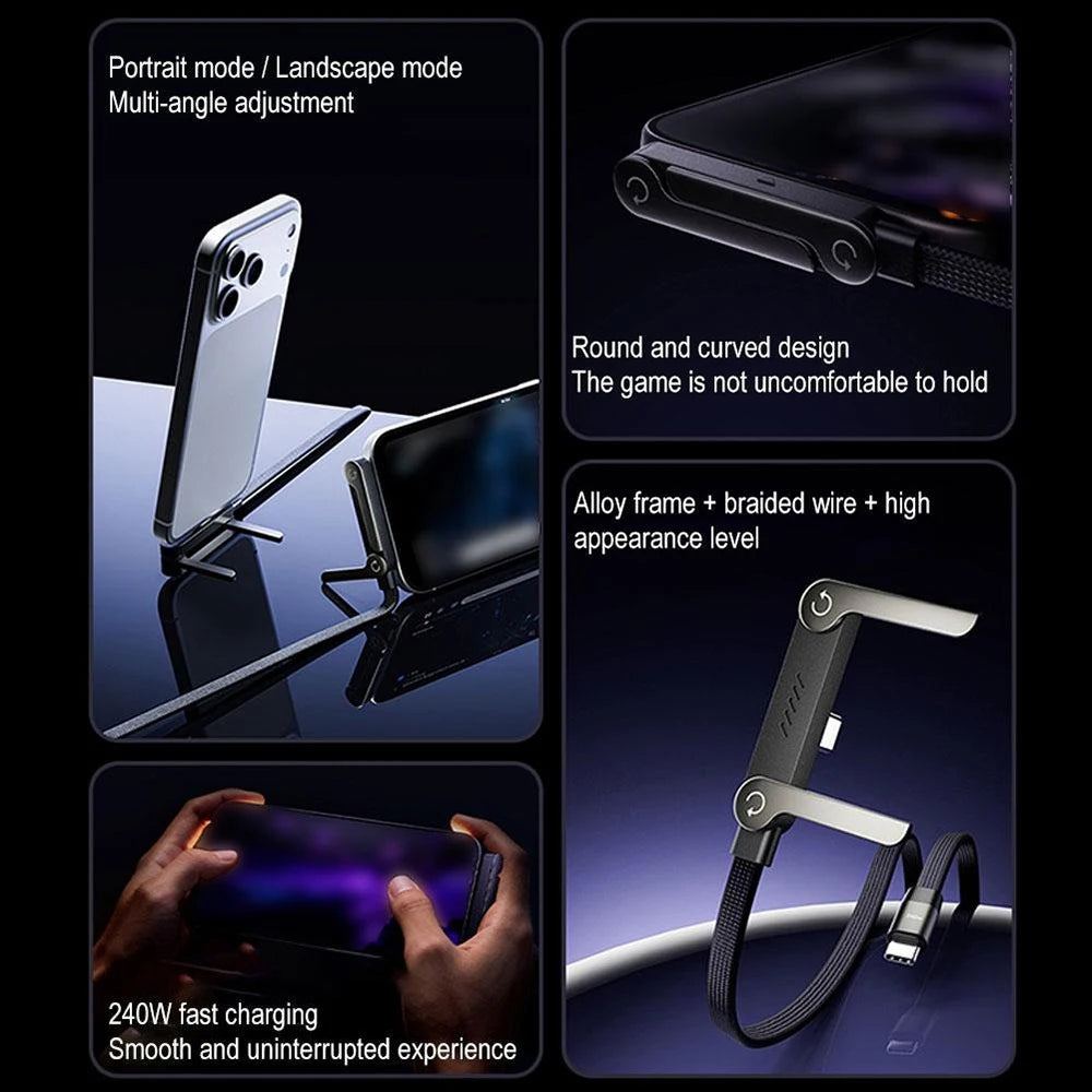 240W 2-in-1 USB-C Fast Charging Cable with Phone Stand
