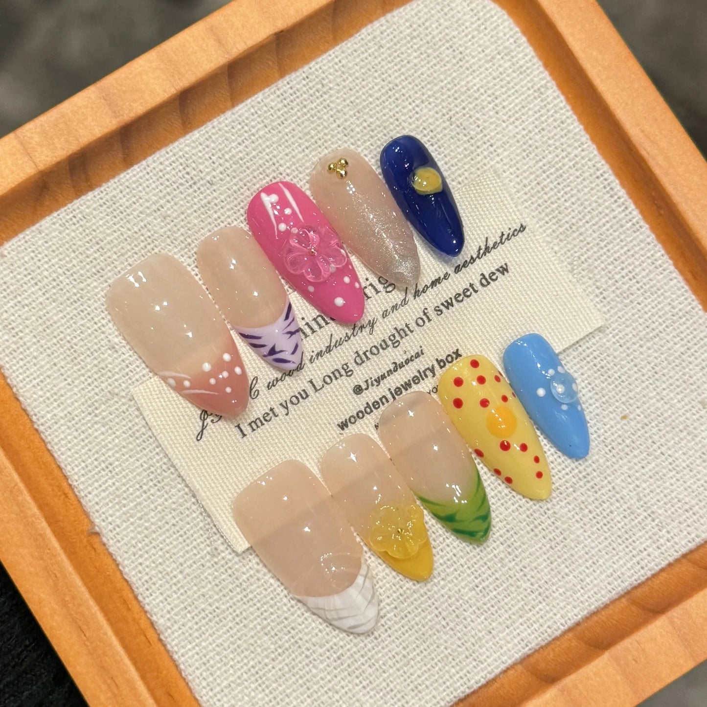 Handmade Press on Nails Ins Sweet Pink Blue Color Fake Nails for Girls Wearable 3D Cherry Love Star Korean Cute False Nail Tips Peaceful Pleasures Health and Wellness XS