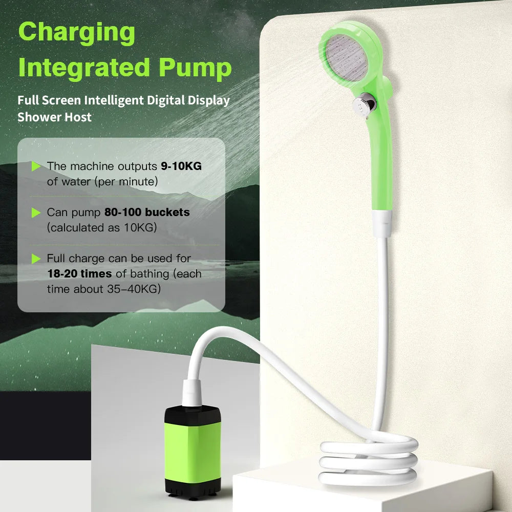 Adjustable 6000mAh Shower Camping Pump RV Outdoor Camp W Full Screen
