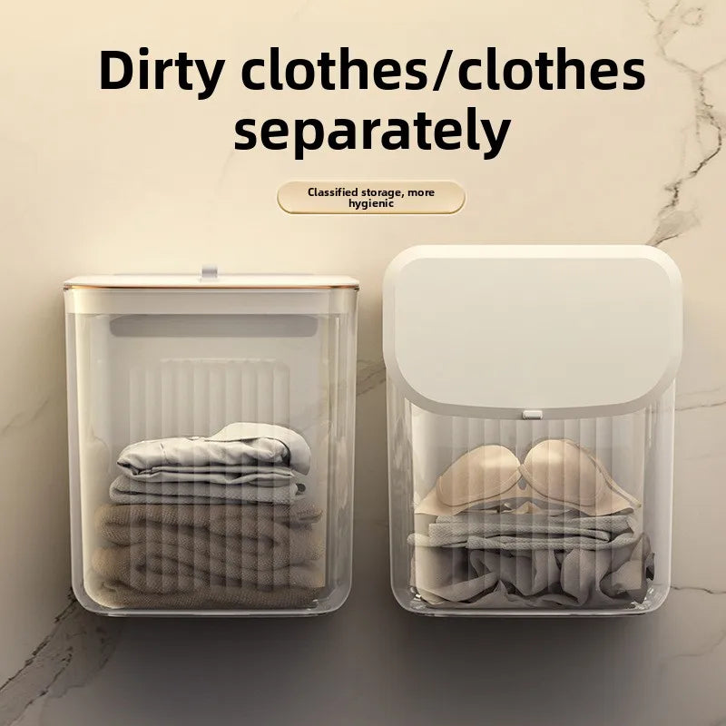 Luxury Wall-Mounted Laundry Hamper No-Drill Hanging Dirty Clothes Basket with Lid for Bathroom/Bedroom, Transparent Storage Bin Peaceful Pleasures Health and Wellness