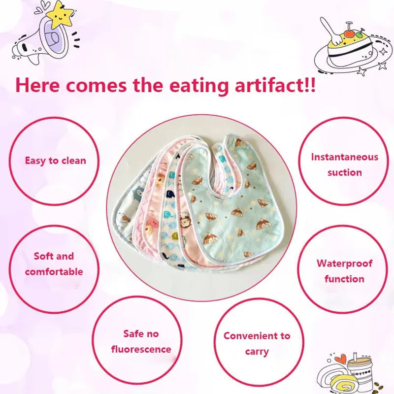 Baby Cartoon Waterproof Snap Bib | Soft Bamboo Saliva Towel