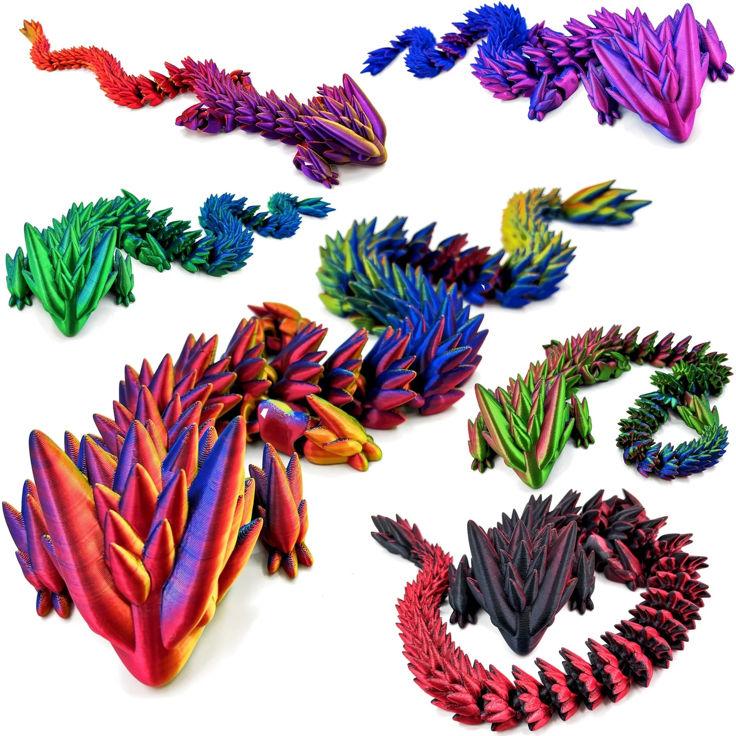 2-Piece Set with Random Color Gradient, Dragon King Design, 3D Printed Articulated Dragon, Luminous Version Available, Movable, Multi-Color Gradient Crystal Dragon, Creative Ornament for Office Display, Statue Decoration Peaceful Pleasures Health and Wellness