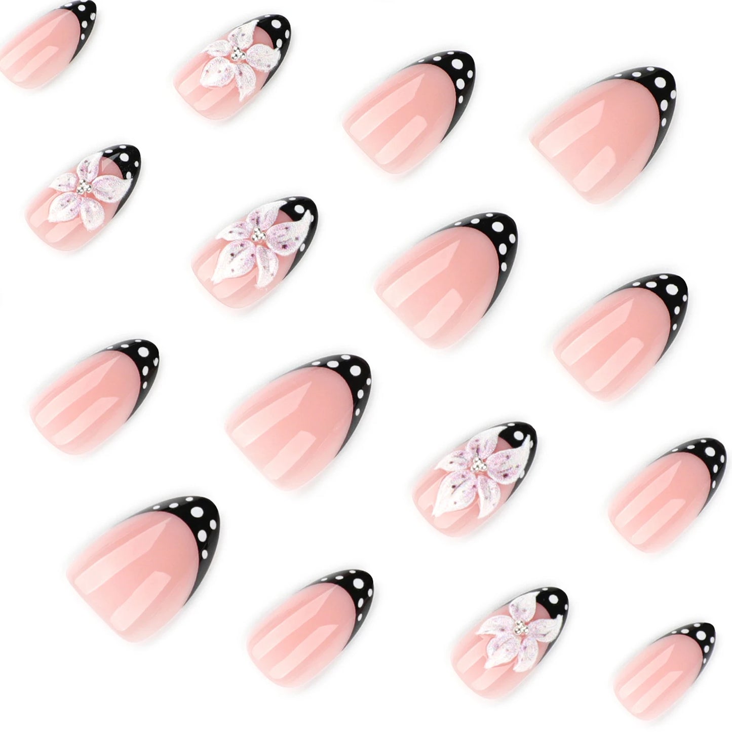 24pc Y2K French Press-On Nails | Glitter 3D Flower Almond Tips