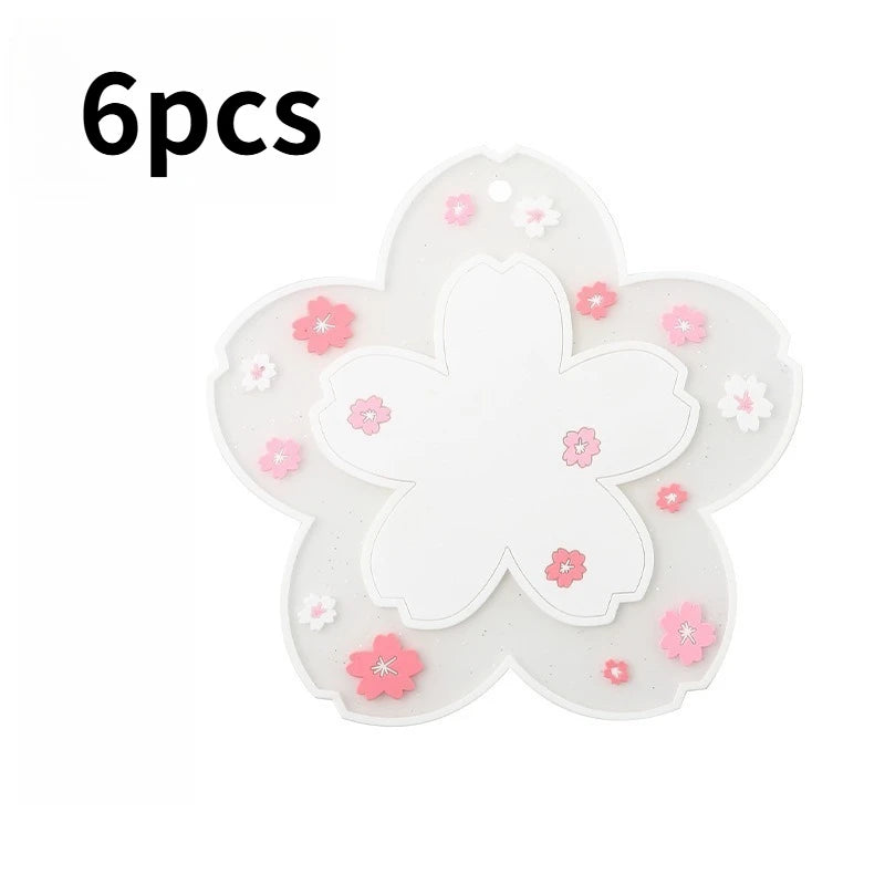 Kawaii Coasters Japanese Style Sakura Coffee Cup Coaster Sakura Insulated Table Mat Tea Milk Cup Home Decoration Drinkware Peaceful Pleasures Health and Wellness 6pcs white