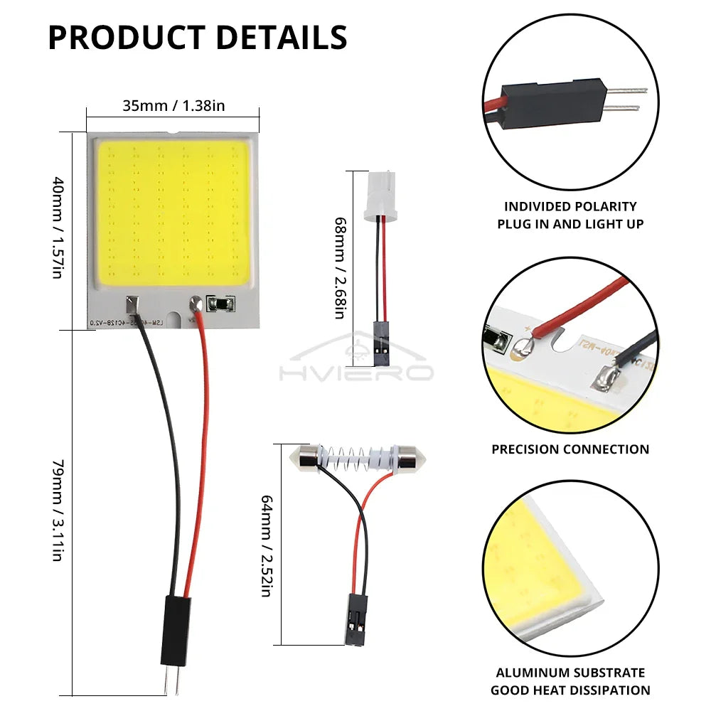 T10 W5W COB LED Car Bulbs – Interior Reading & Dome Light 2-Pack