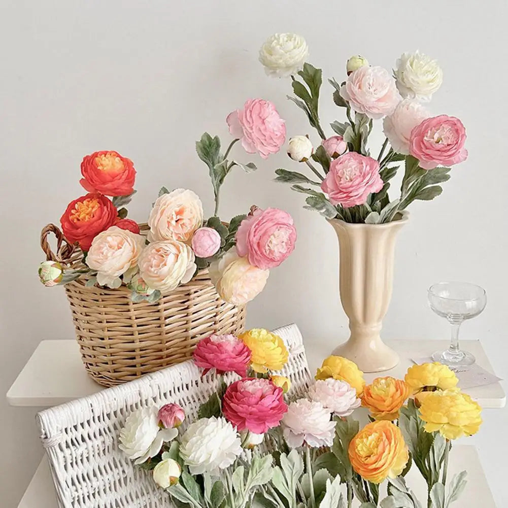 Silk Artificial Ranunculus 2-Head Faux Flower with Stem | 50cm