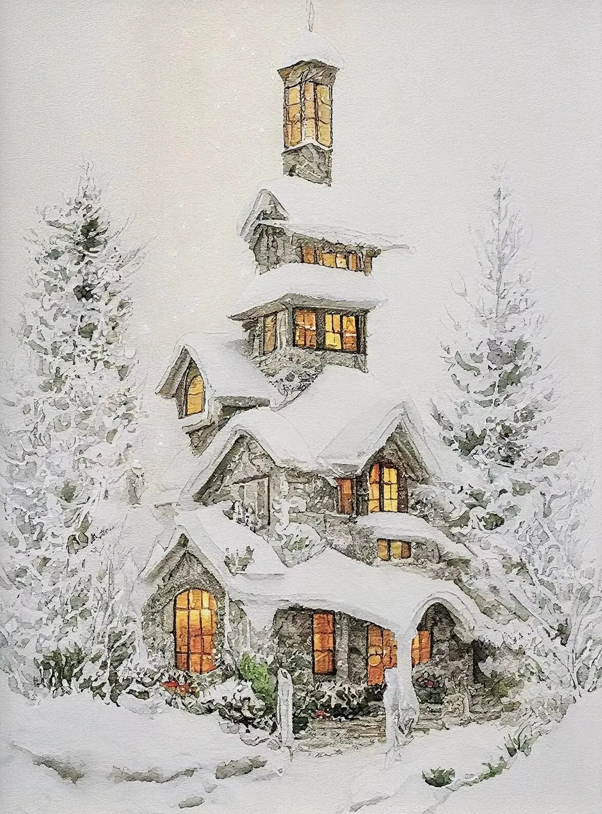 Winter Snowscape Pine Forest House Oil Painting Style Posters Prints Canvas Printing Wall Art Picture for Living Room Home Decor Peaceful Pleasures Health and Wellness ZLH5419 70x100cm No Frame