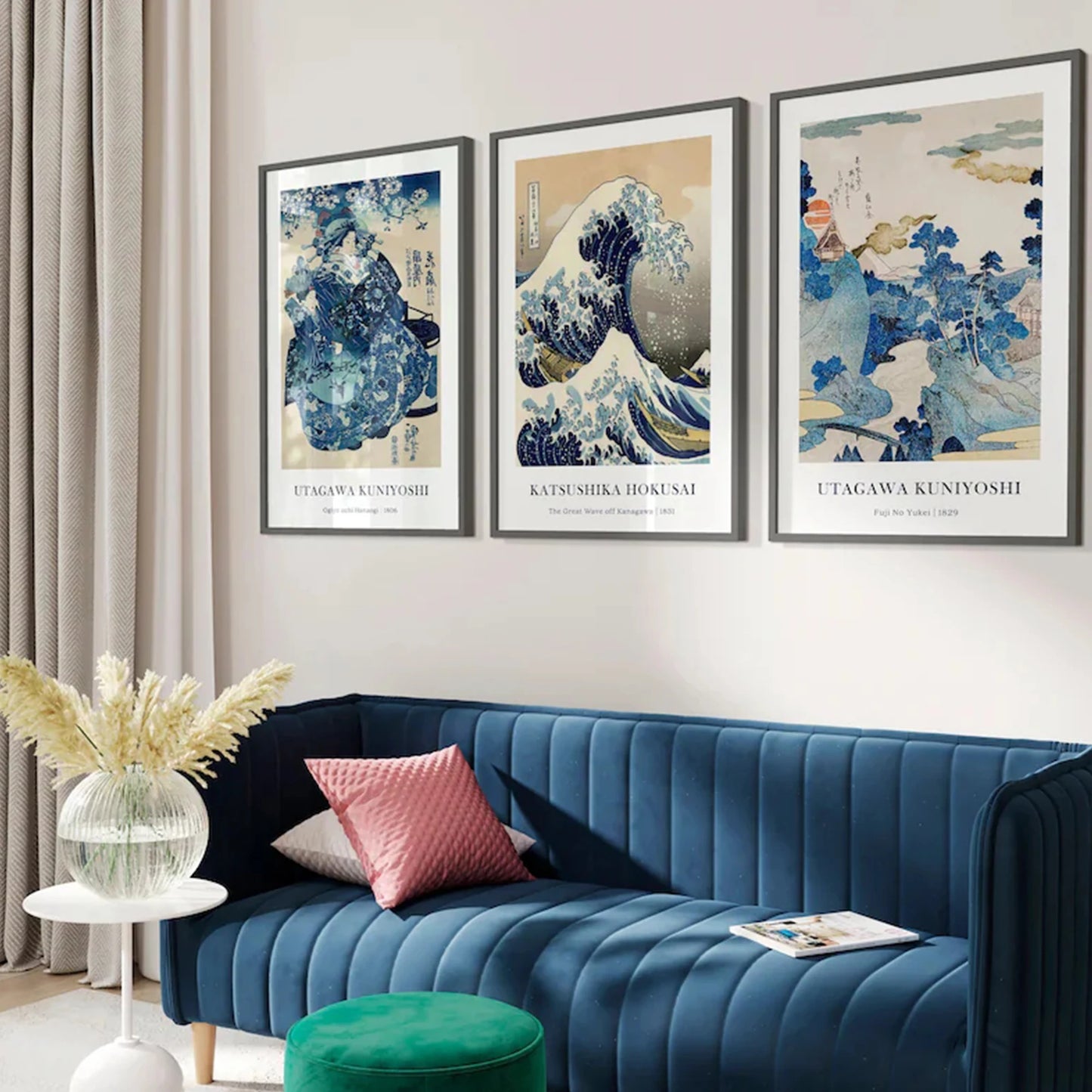 3-Piece Retro Japanese Wave Canvas Wall Art Print | Home Décor