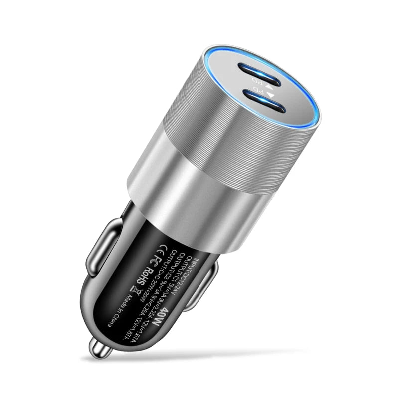 40W Dual USB-C PD Fast Car Charger – iPhone & Android