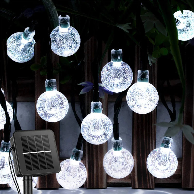 Solar String Lights Outdoor – LED Crystal Bubble Ball, 8 Modes