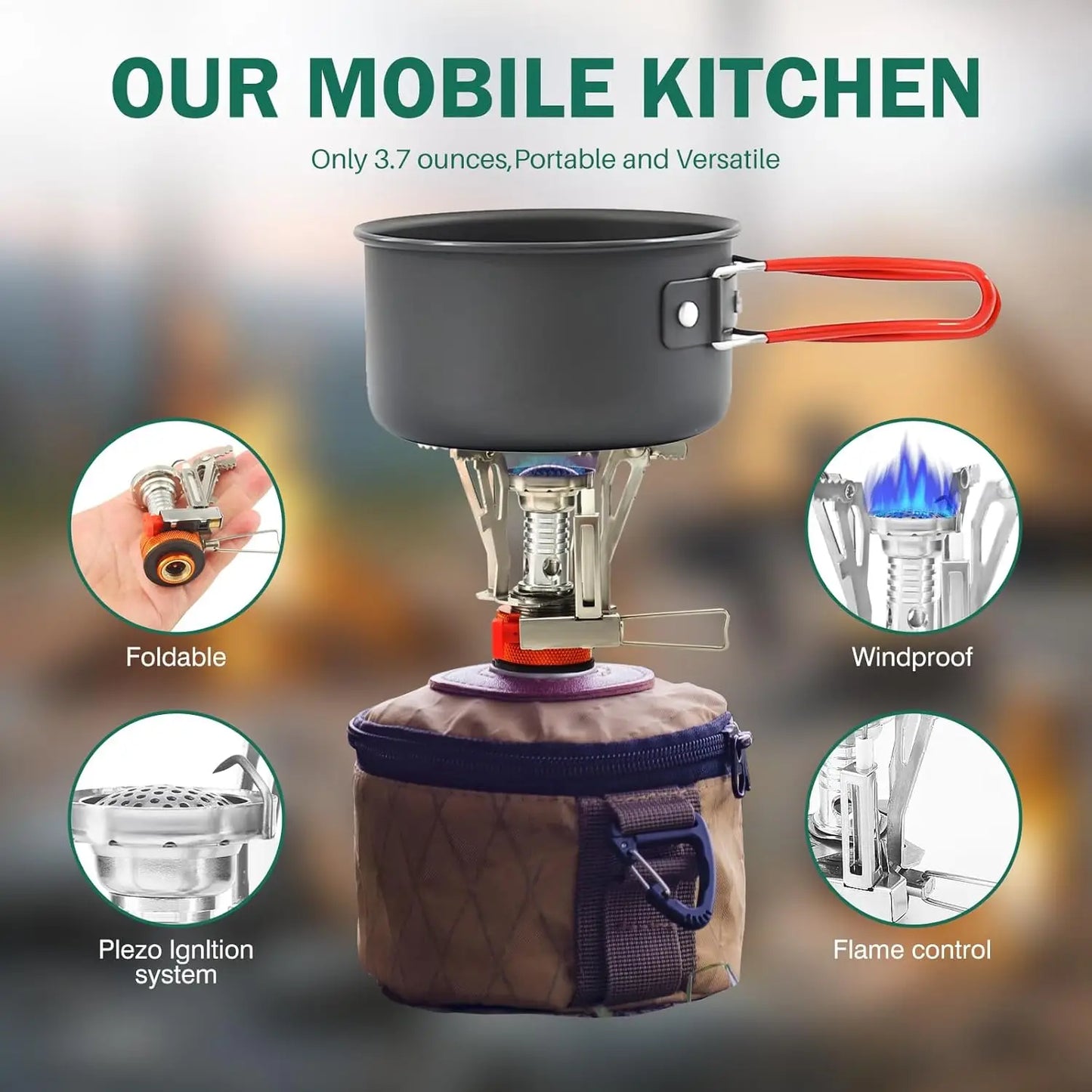 Portable Camping Stoves Backpacking Stove with Piezo Ignition Stable Support Wind-Resistance Camp Stove for Outdoor Cooking Peaceful Pleasures Health and Wellness