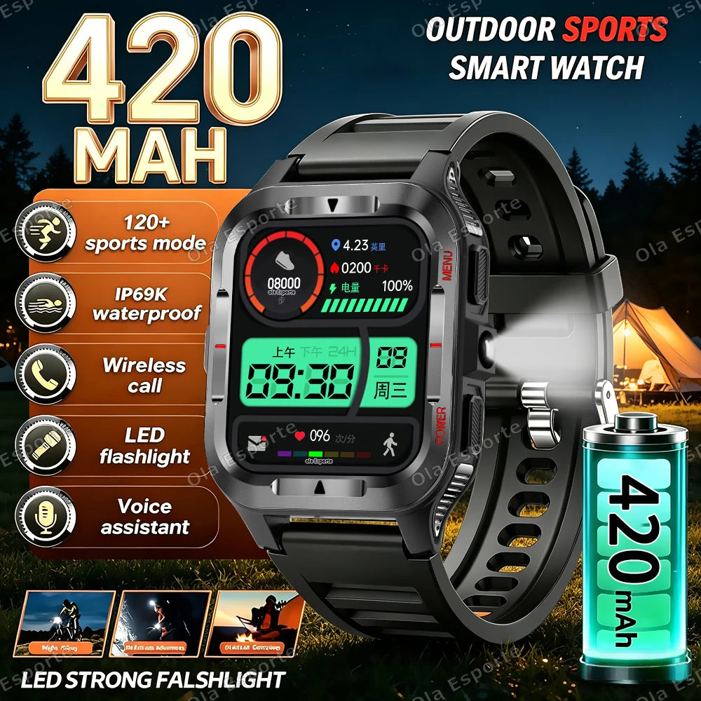 Military Sports Smartwatch 1.83" HD LED Flashlight | Android iOS