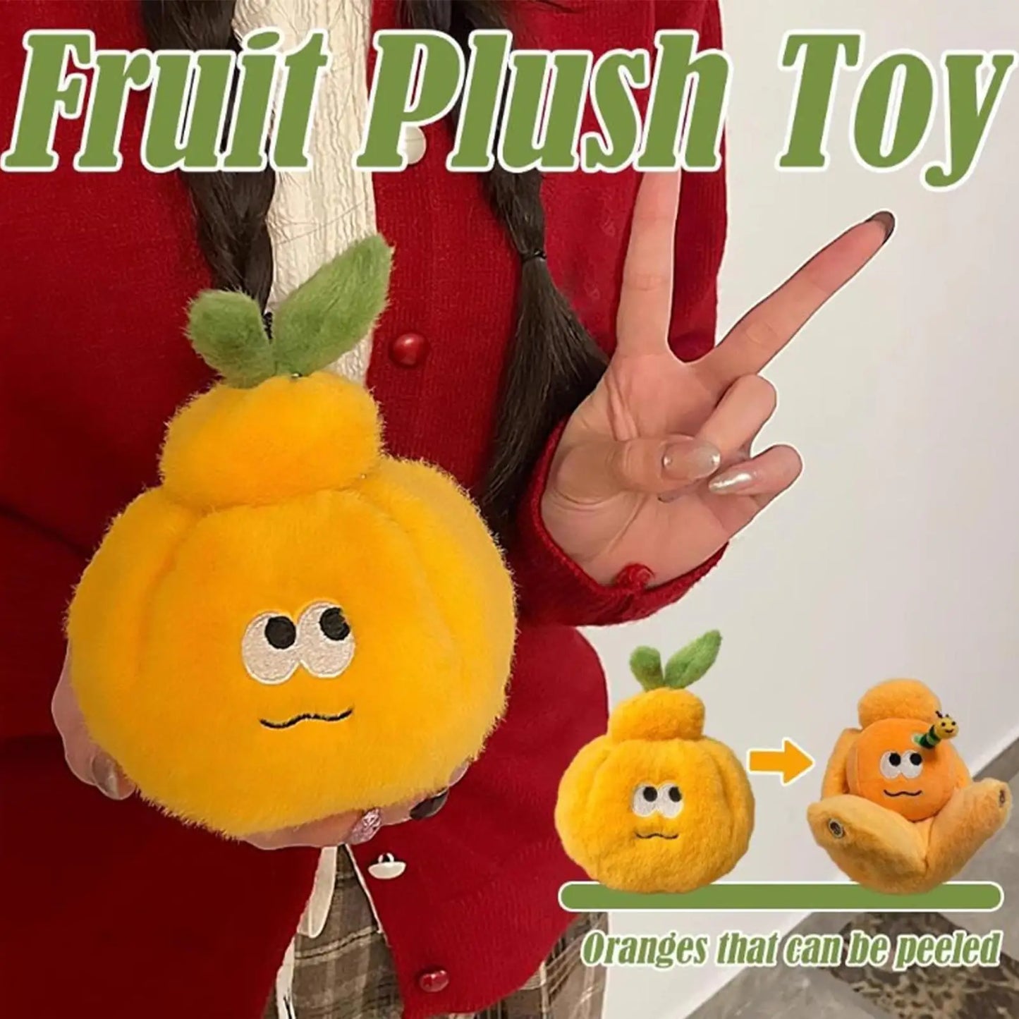 Peelable Orange Plush Keychain | Cute Fruit Bag Charm with Worm