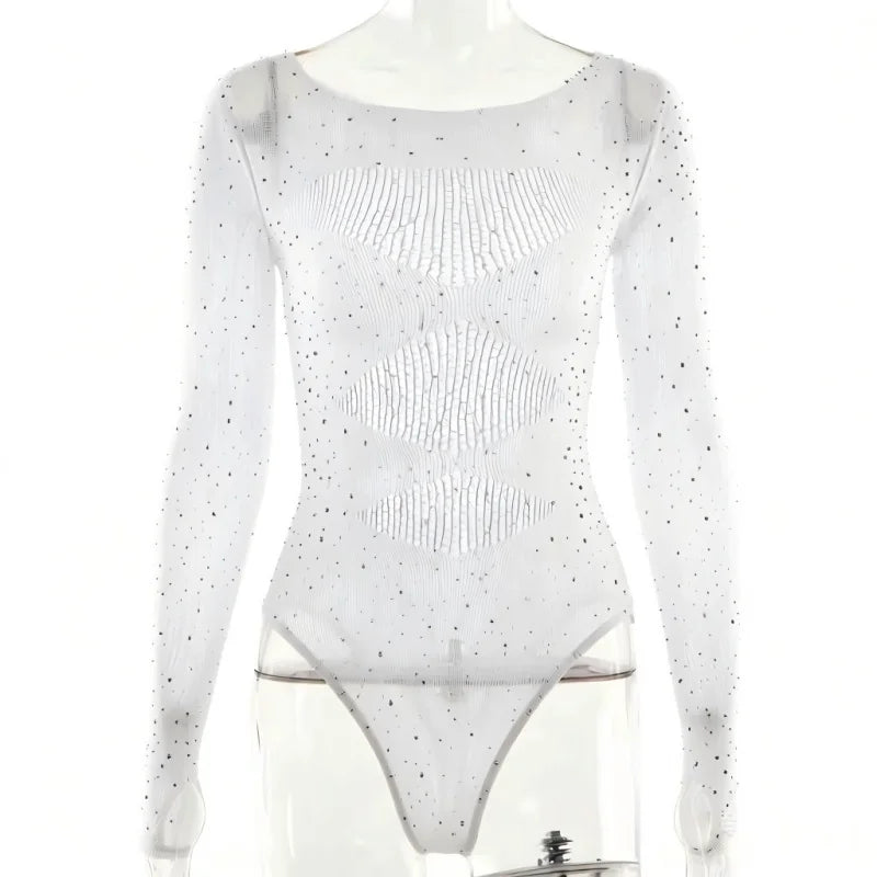 Women's Rhinestone Sheer Lingerie Set | Dance Performance Outfit