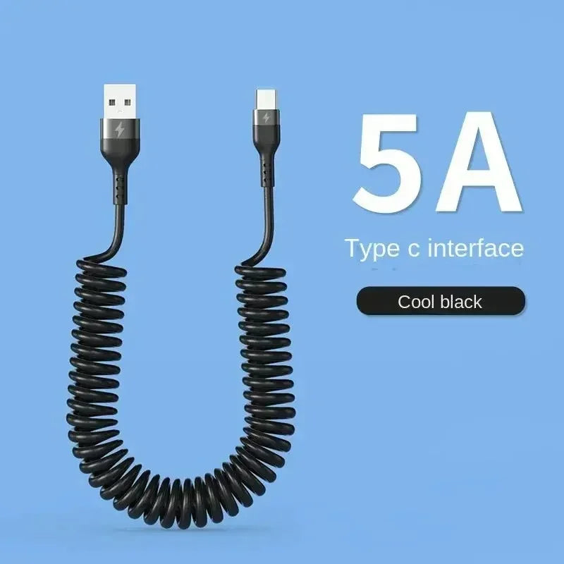 66W 5A Retractable USB-C Fast Charging Spring Car Cable